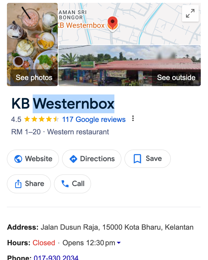 Contoh sebenar profil perniagaan klien Manno.my di Google